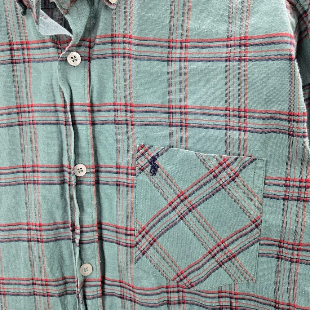 Ralph Lauren Boys Button Up Shirt‎ XL Blue Grid Plaid Long Sleeve Collar